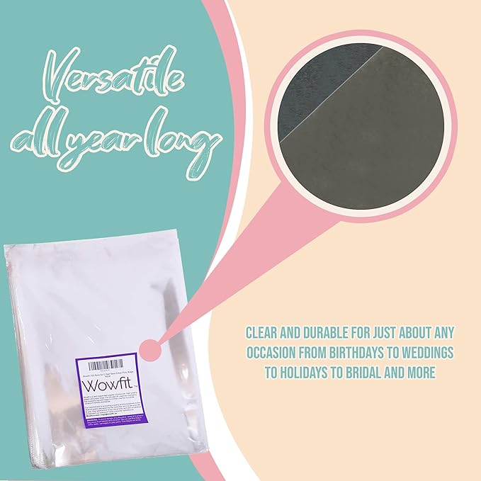Wowfit Cello Bags,10 CT 9x20 inches Clear Cellophane Bags Perfect for Gift, Presents, Wine Bottles, Bridal/Baby Showers and More (Flat, No Gusset, Ribbon NOT included)