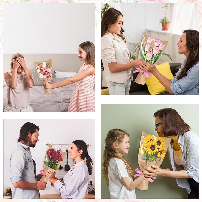 Hying 20 Pieces Flower Wrapping Bags for Bouquets, Floral Packing Sleeves Kraft Paper Bouquet Bags Wrapping Sleeves for Teacher Graduation Wedding Mother's Day Gift