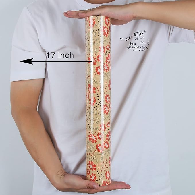 Aimyoo Kraft Floral Wrapping Paper Jumbo Roll, All Occasion Flower Gift Wrap Paper for Wedding Bridal Shower Birthday, 17 in x 60 ft