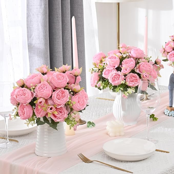 MARTINE MALL 8 Packs Peonies Artificial Flowers, Light Pink Artificial Peonies, Silk Peonies Flowers Fake Peonies Artificial Flowers Peonies Bouquet for Centerpiece Table Wedding Party Home Decor