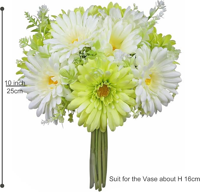 12 Pieces Artificial Daisy Flowers Wildflowers Bouquet for Table Vase Decor, Lifelike Fake Silk Spring Flowers, Perfectly Mimics Real Daisy and Spring Blooms (Green & White)