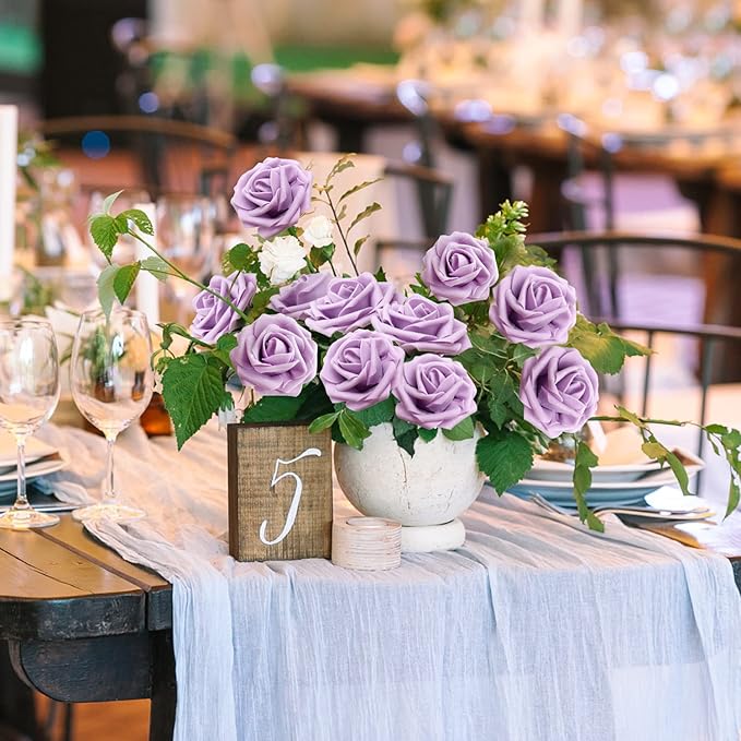 Artificial Flowers Realistic Roses, 50pcs Real Looking Fake Roses with Stem for DIY Wedding Bouquets Centerpieces Bridal Shower Party Home Romantic Decorations (Regular 3" - 50pcs, Light Purple)