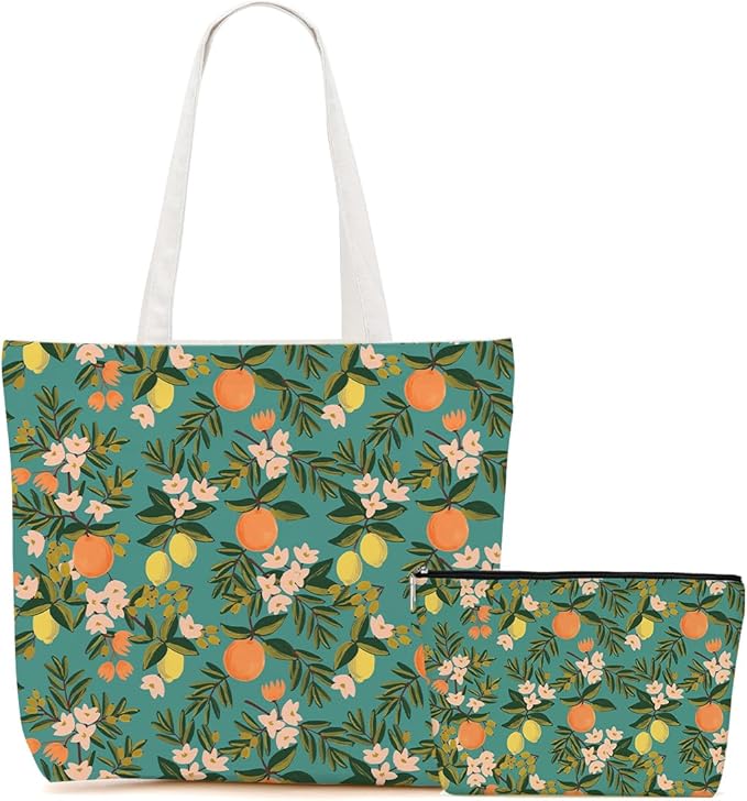 Aesthetic Floral Tote Bag Makeup Bag Flower Decor Gifts for Girls Christmas Shopping Grocery Bags Cosmetic Bags
