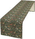 William Morris Table Runner, Vintage Boho Green Botanical Flowers Birds Tabletop Decoration for Kitchen Dining Indoor Outdoor Home Holiday Party, 13x108 Inch