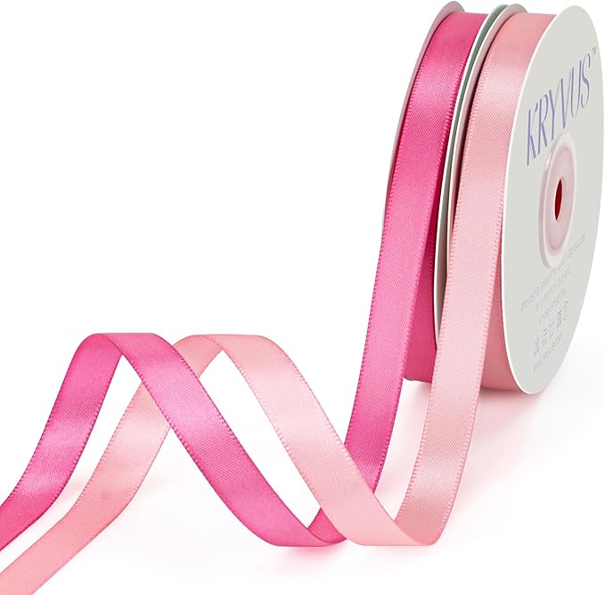 Pink & Hot Pink Satin Ribbon - 2 Rolls Pink Ribbon 3/8 Inch x 10 Yards (20 Yards Total) - Double Faced Satin Ribbons for Gift Wrapping, Flower Bouquet Decor, Crafts, Wedding Decor, Baby Shower
