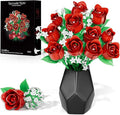 Flowers Bouquet Building Sets for Adults, for Her and Him Mother's Day Valentines Birthdays Gift, Botanical Collection DIY Rose Toy Kit, Home Office Decor