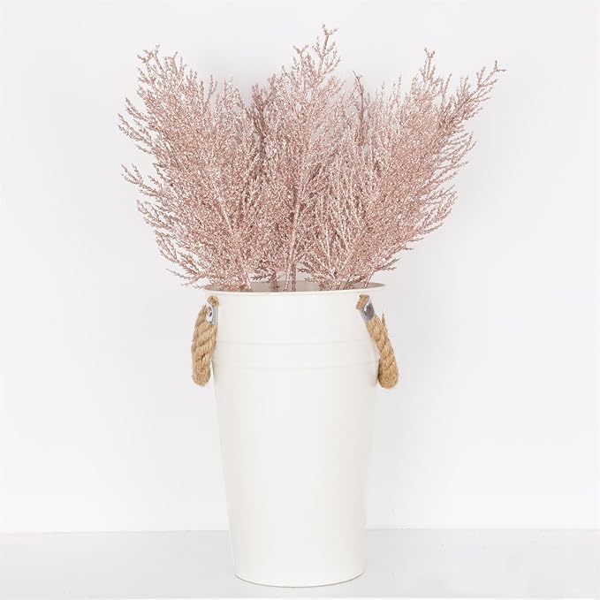 Christmas Glitter Twig 24pcs Artificial Pine Tree Picks for Christmas Tree Ornaments fillers, DIY Xmas Wreath, Crafts, Garland, Holiday, Party, Wedding and Home Decoration (Rose Gold)
