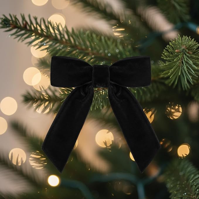 30 Pcs Velvet Ribbon Bows 3.5" x 3.5" Pre Tied Christmas Velvet Bows with Twist Tie for Gift Packaging Christmas Tree Wreaths Door Windows Wedding Party Decoration(Black)
