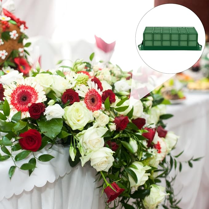 2 Packs Floral Foam Cage Rectangle Flower Cage Holders with Floral Foam Flower Arrangement Supplies for Fresh Flowers, Home Wedding Decorations, 11.8 x 4.3 x 3.1 Inches