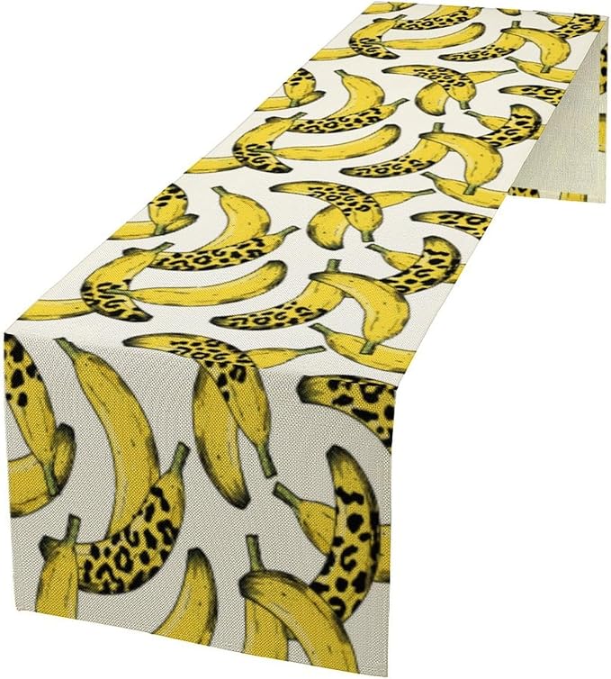 Banana Fruit Table Runner, Kitchen Dining Table Decor,Tropical Fruit Palm Leaves Table Runners for Indoor Outdoor Home Farmhouse Holiday Wedding Birthday Party Decoration, 13 x90 Inch