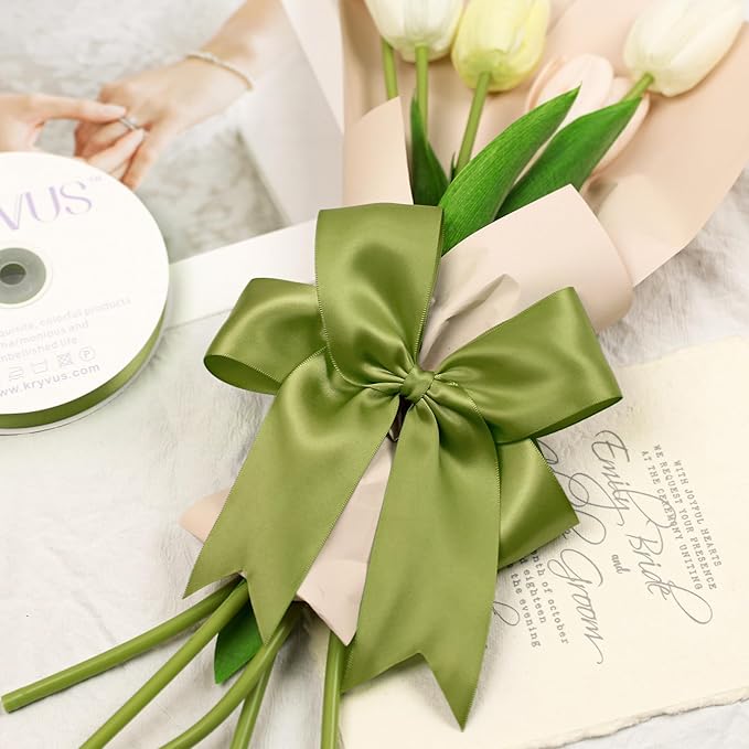 Moss Green Satin Ribbon, Double Faced 2 Inch X 50 Yards Moss Green Ribbon, Premium Satin Ribbon for Gift Wrapping, Crafts, Hair Bow Making, Sewing, Flower Bouquet, Wedding Party Decor
