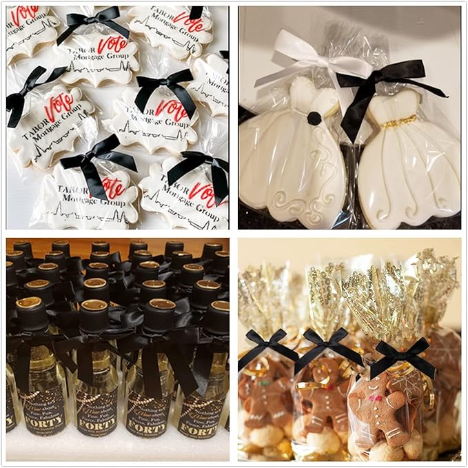100 Pack 3" Black Satin Twist Tie Bows, Twist Bows for Treats, Ribbon Bows with Twist Ties Gift Wrap Bows, Pretied Bows Ties for Cake Pops, Baby Shower, Sweets Packaging, Party Favors Gifts