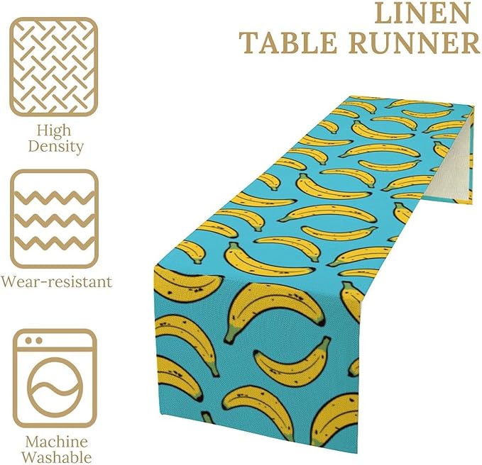 Banana Table Runner, Kitchen Dining Table Decor, Watercolor Tropical Fruit Palm Leaves Table Runners for Indoor Outdoor Home Farmhouse Holiday Wedding Birthday Party Decoration, 13 x70 Inch