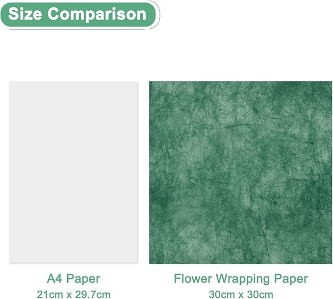 M METERXITY 38-Sheet Korean Cotton Wrapping Flower Paper, 11.8 Inch Waterproof Floral Wrapping Cotton Paper for Bouquets/Gift Packaging [Dark Green]