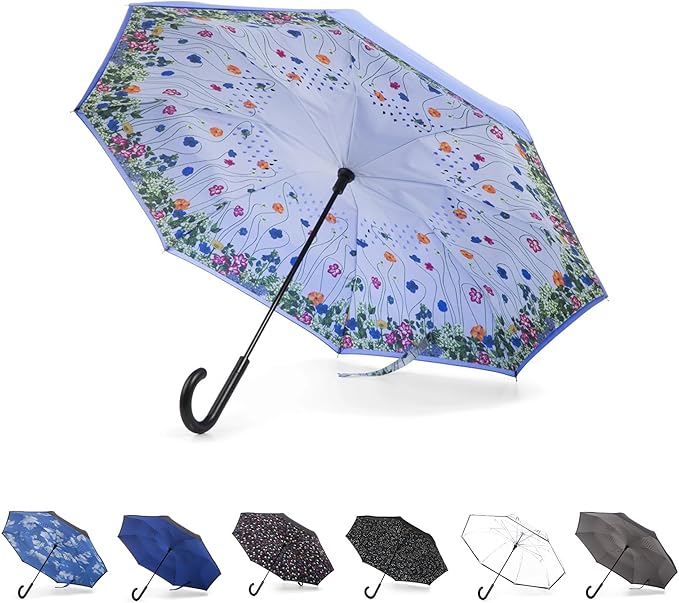 Totes Auto Reverse Close Windproof Stick Inbrella with Water Repellent Protection