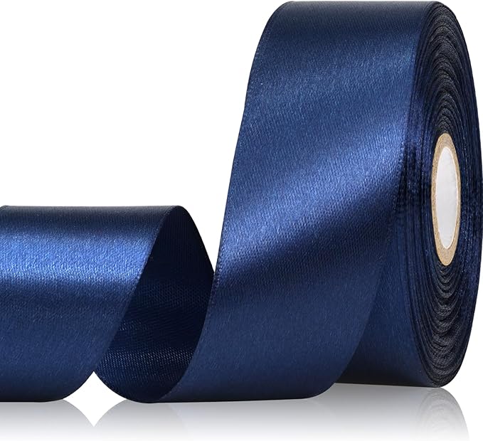 Navy Blue Ribbon 1-1/2 Inch 30 Yards Single Face Dark Blue Satin Ribbon for Bouquet Accessories Gift Wrapping Crafts Hair Sewing Wedding Christmas