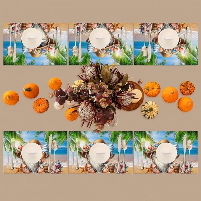 PVC Placemats Set of 6 Summer Gnomes Cute Wipeable Table Mats Washable Heat Resistant Non Slip Vinyl Dining Table Mat for Kithen Indoor Outdoor Patio Farmhouse Place Mats Decorative