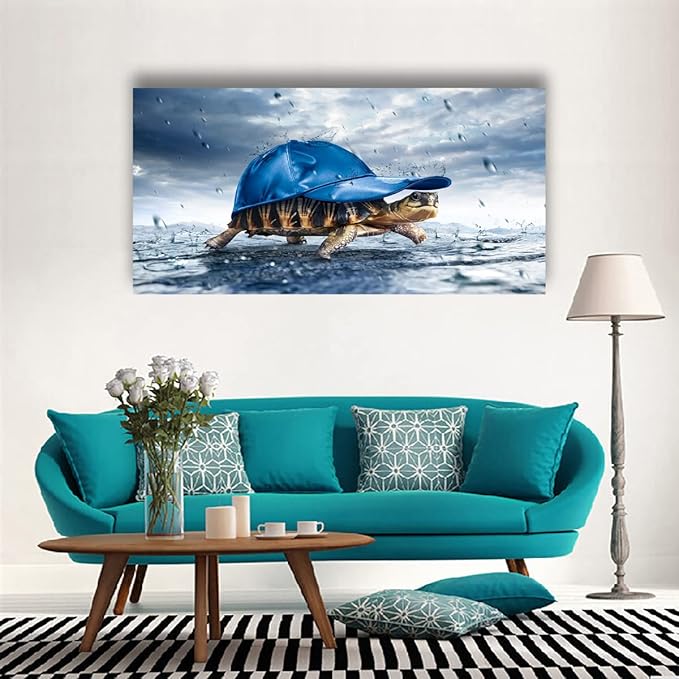 Lovely Sea Turtle Picture Canvas Wall Art for Bathroom Decor,Animal Canvas Print Paintings Artwork for Living Room Home Office Kitchen Wall Decoration,Stretched 20x40 inches Framed Ready to Hang
