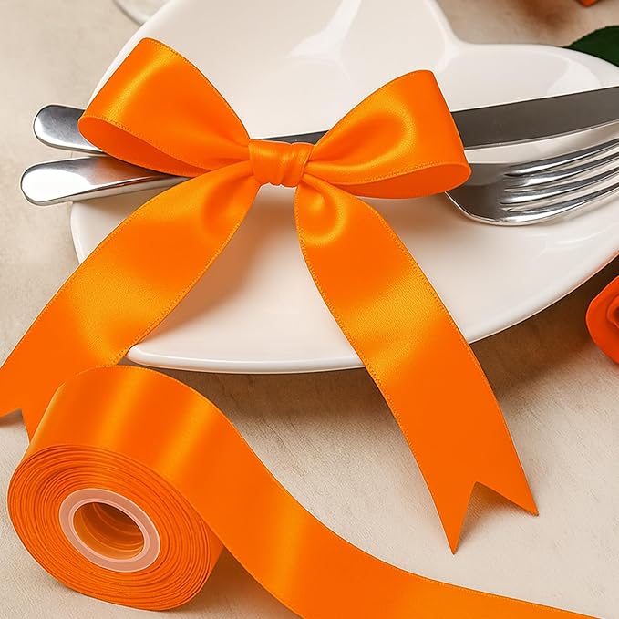 Fullive 1 1/2 Inch Fall Ribbon, 30 Yards Orange Ribbons for Gift Wrapping, Polyester Solid Satin Ribbon for Flower Bouquet for Birthday Thanksgiving Halloween Decorations DIY Bows Floral Arrangements