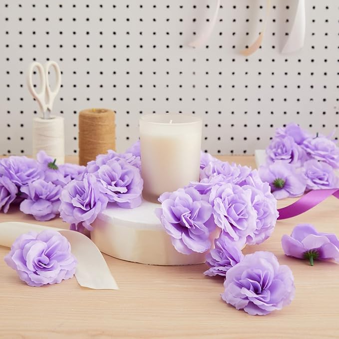 Bright Creations Silk Foam Roses - 50 Stemless 3in Light Purple Heads - Realistic Blooms for Wedding Decor & DIY Crafts - Bulk Artificial Roses Light Purple Flowers