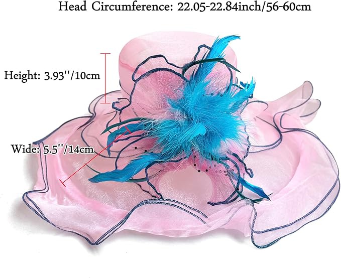 Organza Derby Hats for Women Wide Brim Fascinator Hat Rose Flower Wedding Tea Party Hat