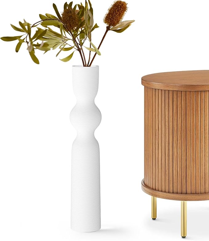 White Vases, 23.62'' Tall Floor Vase with 13.5'' Mouth & 4.3'' Base, Ideal for Dried Pampas Grass & Home Decor, Modern Floor Vase for Living Room/Entryway