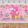 3x5ft Cartoon Pink Birthday Backdrop, Happy Birthday Decoration Background, Cute Cartoon Rabbit Theme Party Supplies Outdoor Indoor Photo Banner