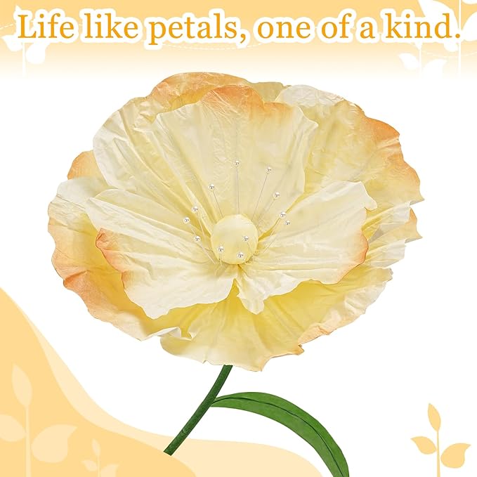 Giant Fake Flowers 5.77FT - Light Yellow Large Paper Flowers 3D Artificial Floral Wedding Decorations for Birthday Party Outdoor Banquet Event Home Backdrop Decor