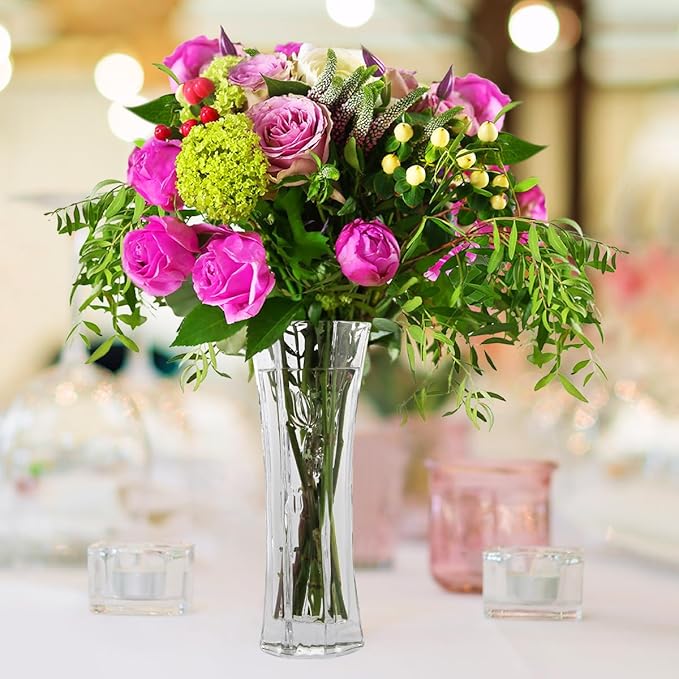 CS Crystal Vase 12-inch high, Tulip Design, for Flowers & Decor. Lovely Nice Shiny Piece. Perfect as a Gift, Suitable for All Occasions.