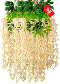 12 Pack Champagne Wisteria Hanging Flowers, 3.44 Ft Fake Hanging Flowers, Artificial Wisteria Garland Vines for Wedding Room Backdrop Outdoor Patio Garden Decoration