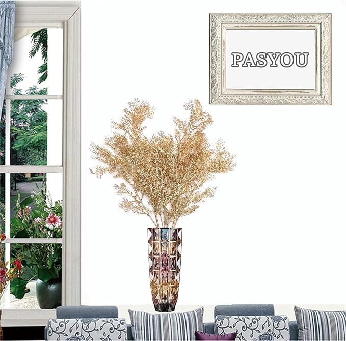 Christmas Decor Artificial Plants, PASYOU Gold Fake Antlers Plastic Grass Shrubs Leaves Indoor Outdoor Home Garden Party Hotel Verandah Wedding Event Faux DIY Decoration - 30 Inch Golden 2 Bunches