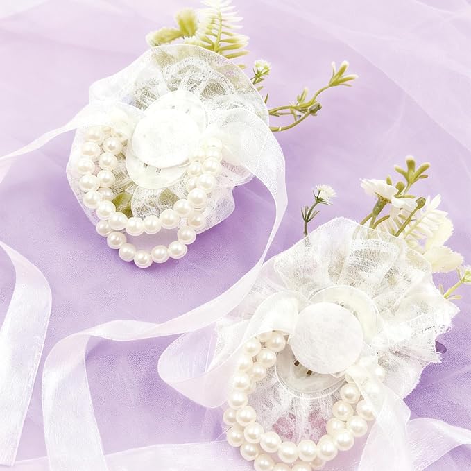 Rose Wrist Corsage, Pack of 2 PCS Wedding Bridal Wrist Flower Corsage Hand Flower Artificial Silk Rose Decor for Prom Party Wedding (Blue & Pink, 2pcs)