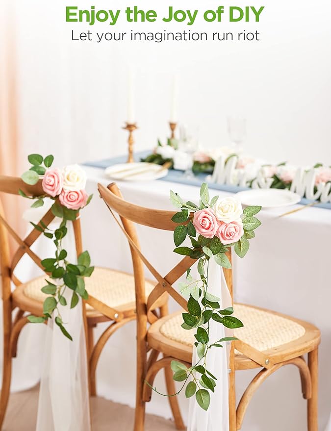 InnoGear Artificial Flowers, 50 Pcs Shades of Dusty Foam Fake Roses Bulk with Stems for Decoration DIY Wedding Bouquets Centerpieces Bridal Shower Party Christmas Tree