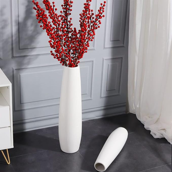 White Ceramic Tall Floor Vase 28 Inches,Flower Holder Decorative Large Vases for Table Centerpieces Shelf Home Decor Living Room Branches Sky-Dried Flower Arrangement Simple Decorative