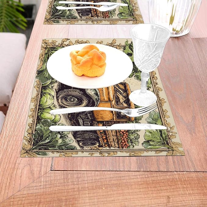 PVC Placemats Set of 1 Wipeable Table Mats Washable Heat Resistant Non Slip Vinyl Dining Table Mat for Kitchen Indoor Outdoor Patio Farmhouse Place Mats Retro Fall Truck Decorative