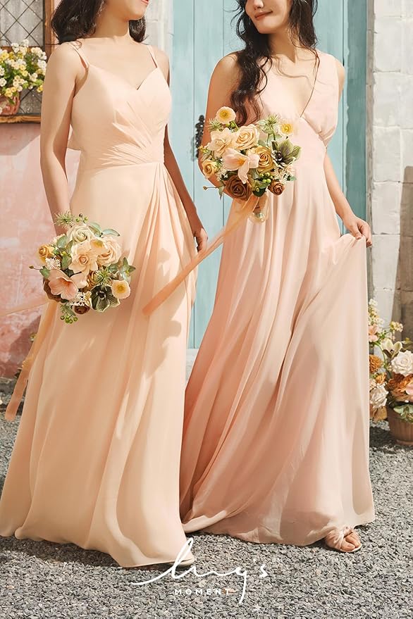 Ling's moment Artificial Flowers Apricot and Peach Bridesmaid Bouquet Set of 4, Peach Wedding Flowers Bouquets for Bridesmaids, 7 Inch Bridal Bouquets for Bridesmaids, Wedding, etc