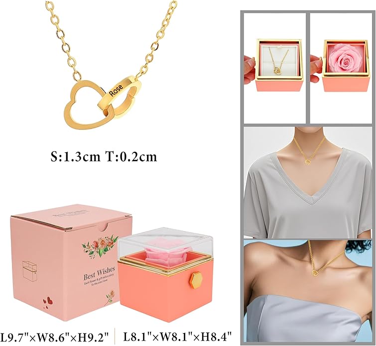 ‌TINGKU Eternal Real Rose Gift Box for Women, Preserved Rose with Customized Name Engraved Heart Necklace, Personalized Romantic Gift for Wife, Girlfriend, Mom, Mother's Day Love Keepsake
