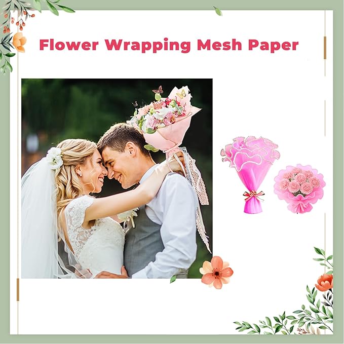 CFTONE 4 Yards Pearl Edge Flower Wrapping Mesh Paper, Bouquet Transparent Mesh Wrapping Paper for Mother's Day Valentine's Day Wedding Graduation (White)