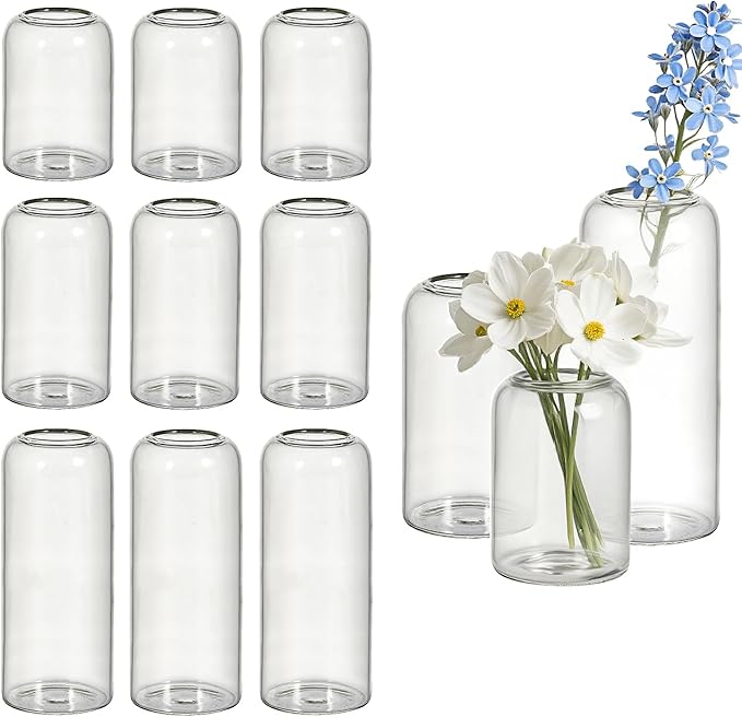 Glass Bud Vases Set of 12 Clear Flower Vase for Centerpieces Shelf, 3.9'' 4.9'' 6.7'' Modern Small Vases for Living Room Bedroom Office Home, Decor for Wedding House Warming Party
