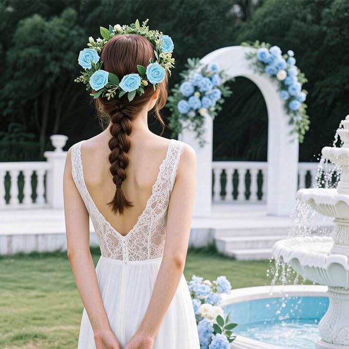 Foam Roses with Pearls 2.56in 50PCS Light Blue Roses Artificial Flowers Bulk Foam Flowers with Stem for Wedding, Bridal Shower, Cake, Graduation and Home Decor(Light Blue)