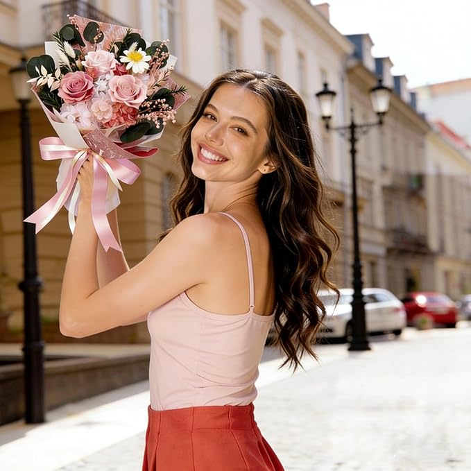 HUACHIPLUS Preserved Roses Bouquet-Good Fortune Gifts for Women Wife Girlfriend Mom-Fresh Flowers Bouquet-Flowers for Delivery Prime on Christmas Valentines Anniversary Mothers Day Birthday (Pink1)