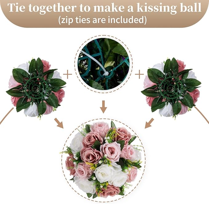 Sziqiqi Pink Flower Centerpieces for Tables Kissing Balls for Wedding - Artificial Floral Arrangement Center Piece