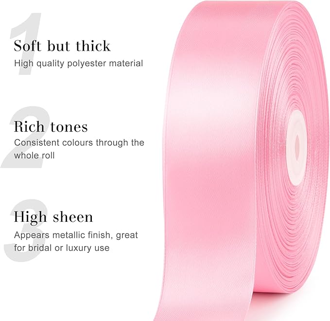 1-1/2 Inches 100 Yards Pink Satin Ribbon, Solid Fabric Ribbon Roll for Flower Bouquets, Gift Wrapping, Wedding, Handmade Crafts