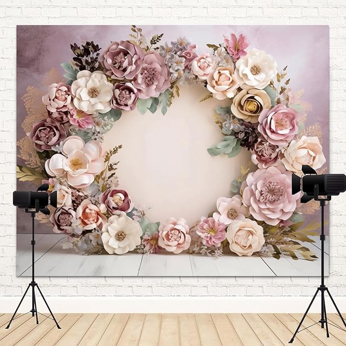 15x8ft Wedding Backdrop Purple Pink Floral Theme Photography Background White Flower Garland Green Leaves Bridal Shower Banner Decorations Girls Birthday Party Baby Portrait Photo Booth Prop