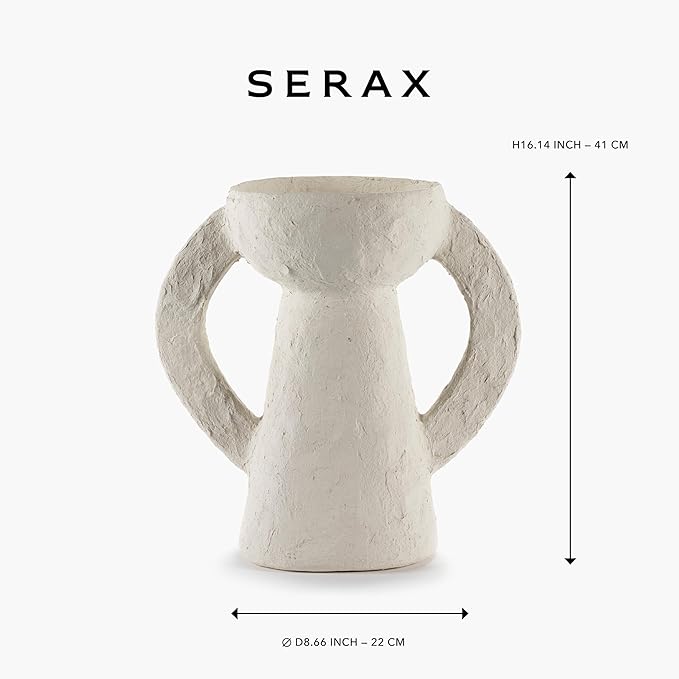 Serax Decorative Vase with Handles | Earth interior accessories by Marie Michielssen | White Paper Mache Home Decor Living Room on Coffee Table | Kitchen Decorations | Entryway Table Decor Shelf Pot L