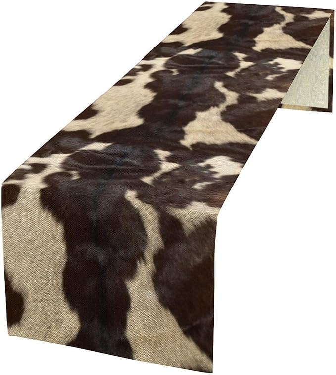 Cow Print Table Runner, Cowhide Print Western Style Table Runner Country Farmhouse Cottage Cow Patten Table Decoration for Home Kitchen Dining, 13x36 Inch