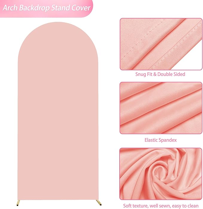 Wokceer 6FT Wedding Arch Cover Spandex Fitted Wedding Arches Stand Covers Round Top Chiara Arch Backdrop Cover for Birthday Party Ceremony Banquet Decoration Pale Pink