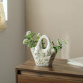 Ceramic Purse Vase for Flowers, Cute Handbag Vases, Vintage Green and Beige Floral Vase, Rustic Farmhouse Vases for Living Room, Kitchen, Bedroom, Table Centerpiece, Chinoiserie and Tuscan Decor 9 in