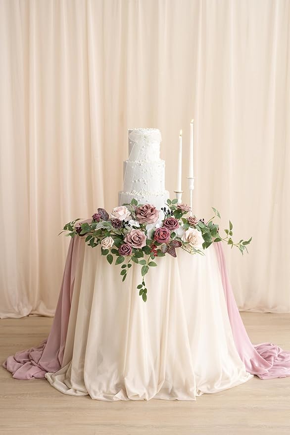 Ling's Moment Wedding Artificial Welcome Sign Flowers Swag Arch Floral Garland Decorations Dusty Rose Mauve For Ceremony Reception Entrance Entryway Party Banquets Easel Home Outdoor(NOT INCLUDE SIGN)