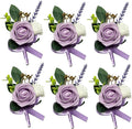 6PCS Purple Lavender Boutonniere for Men, Lilac Boutonniere Pins for Men Groomsmen Guest Boutonniere, Artificial Flowers for Wedding Decor Prom Homecoming